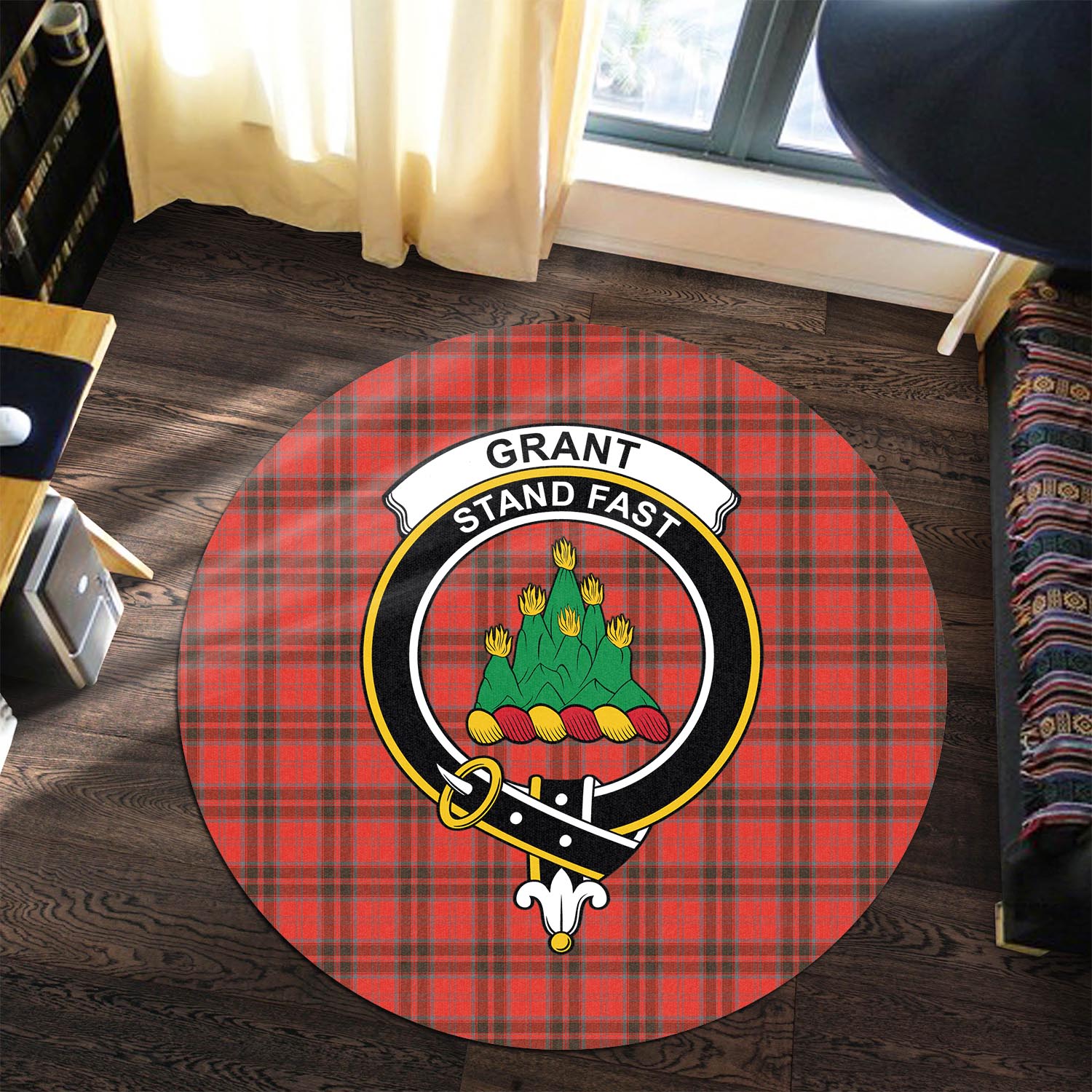 grant-weathered-tartan-round-rug-with-family-crest