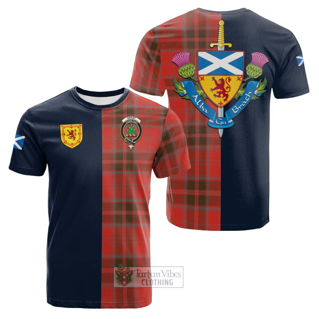 Tartan Vibes Clothing Grant Weathered Tartan Cotton T-shirt with Scottish Lion Royal Arm Half Style