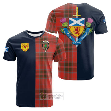 Grant Weathered Tartan Cotton T-shirt Alba with Scottish Lion Royal Arm Half Style