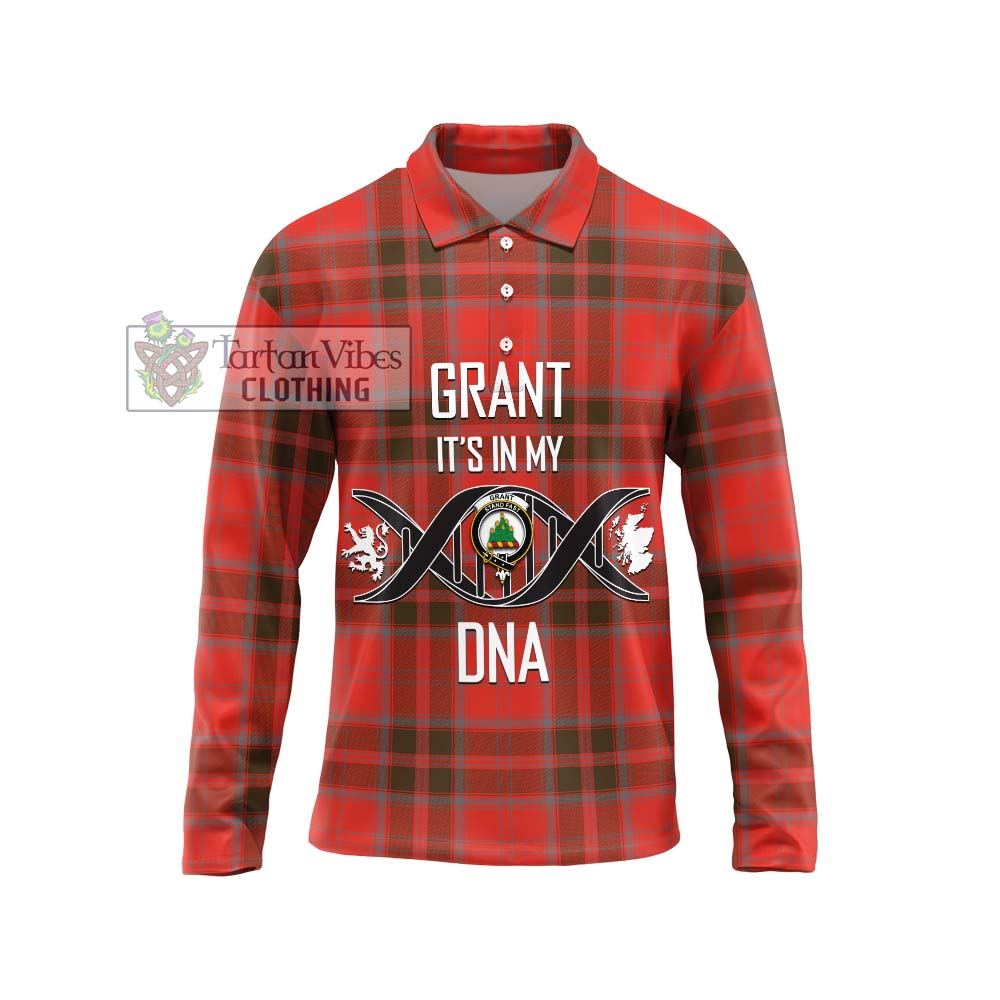 Grant Weathered Tartan Long Sleeve Polo Shirt with Family Crest DNA In Me Style Unisex - Tartanvibesclothing Shop