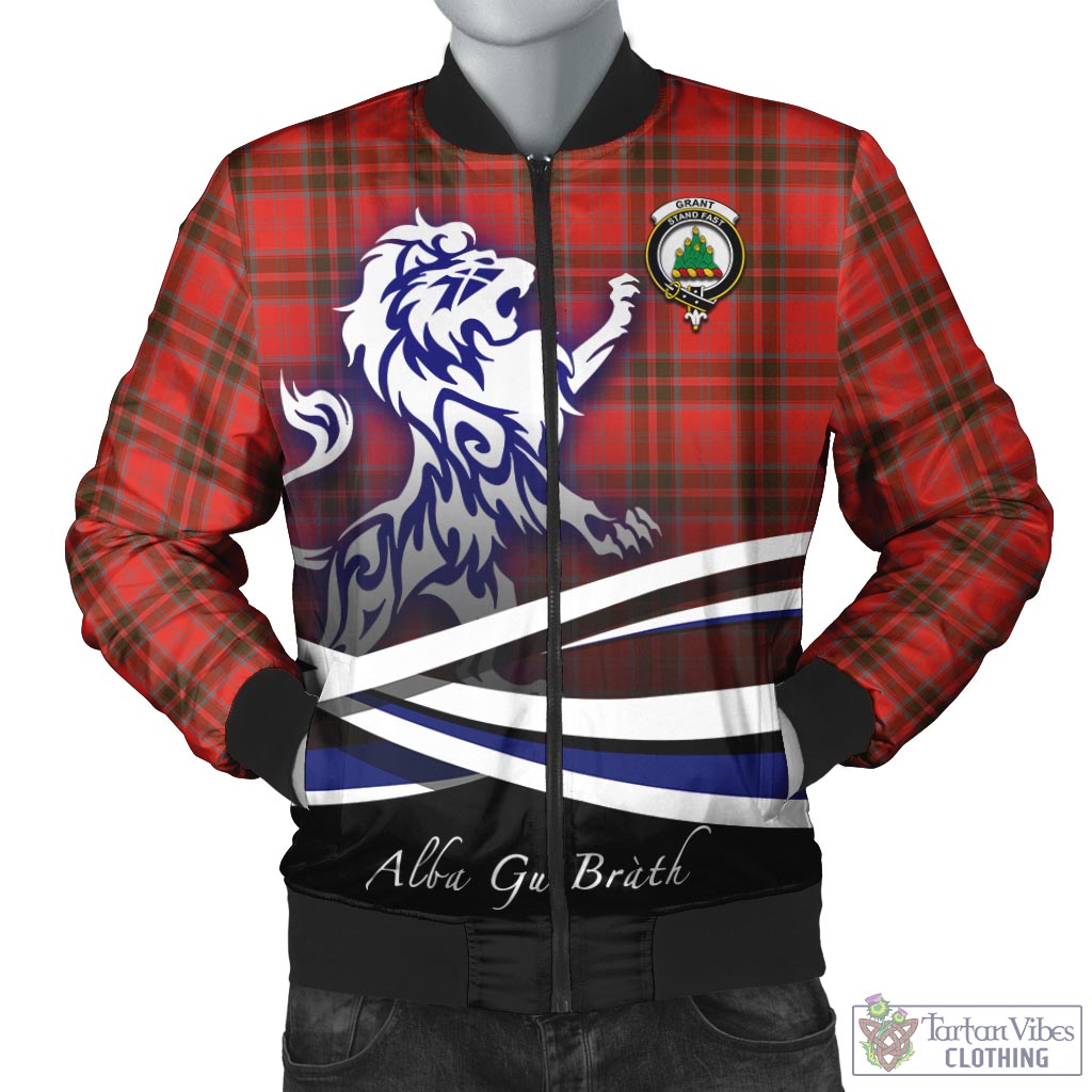 Tartan Vibes Clothing Grant Weathered Tartan Bomber Jacket with Alba Gu Brath Regal Lion Emblem