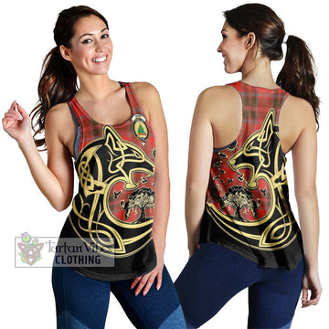 Grant Weathered Tartan Women's Racerback Tanks with Family Crest Celtic Wolf Style