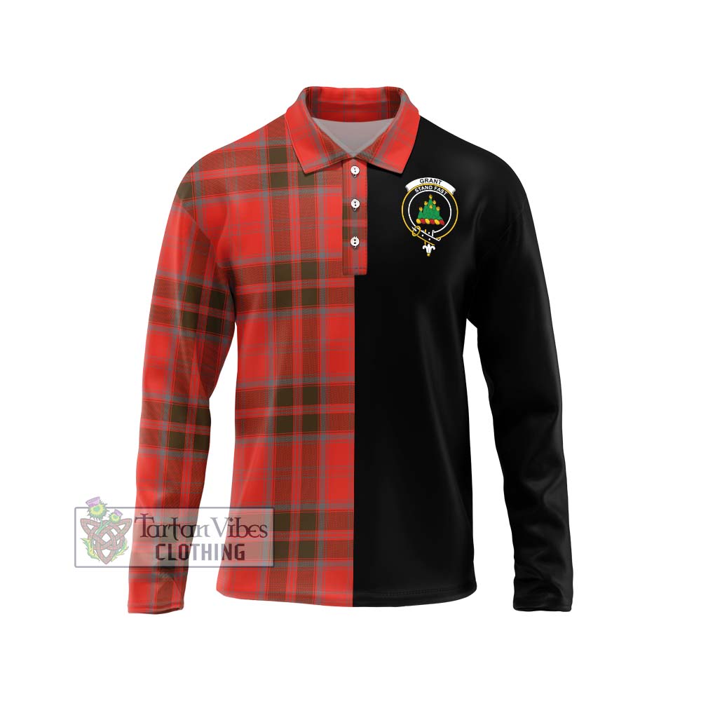 Grant Weathered Tartan Long Sleeve Polo Shirt with Family Crest and Half Of Me Style Unisex - Tartanvibesclothing Shop