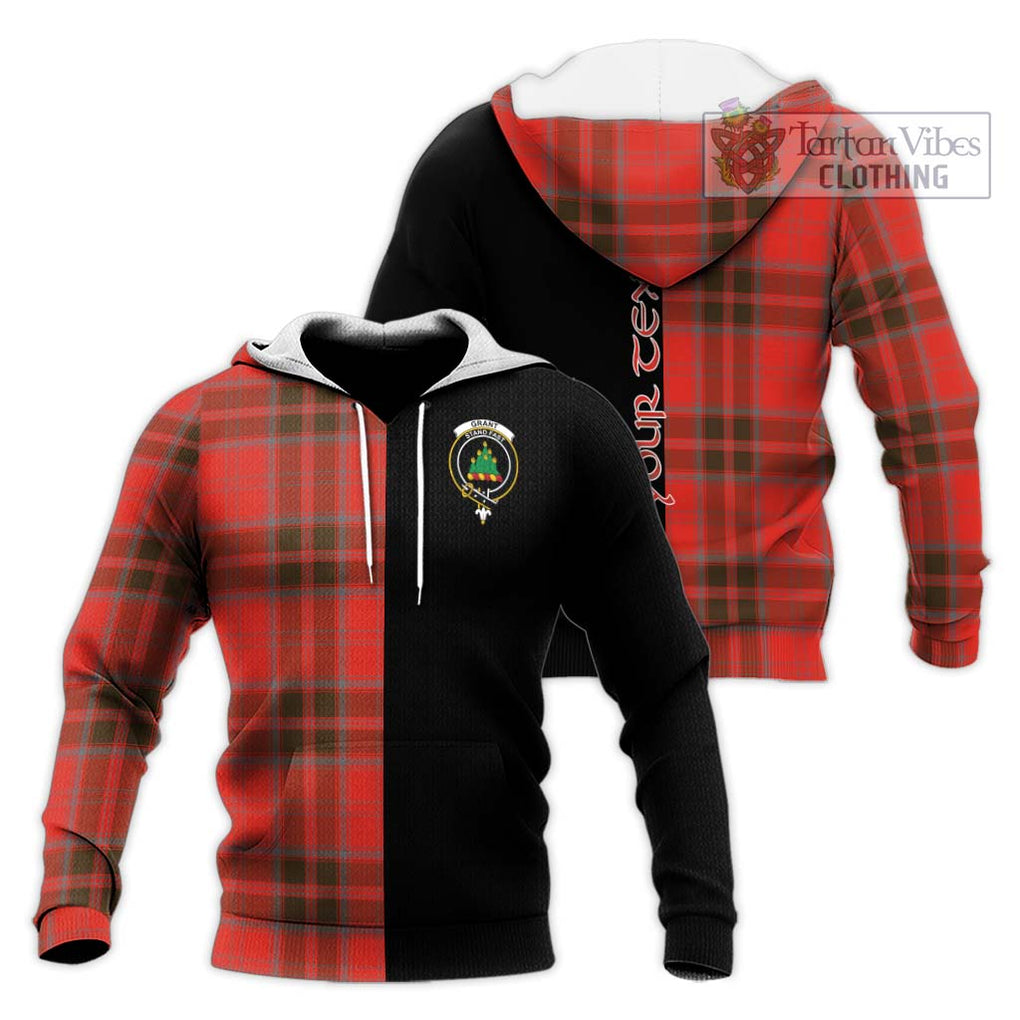 Grant Weathered Tartan Knitted Hoodie with Family Crest and Half Of Me Style Unisex Knitted Pullover Hoodie - Tartanvibesclothing Shop