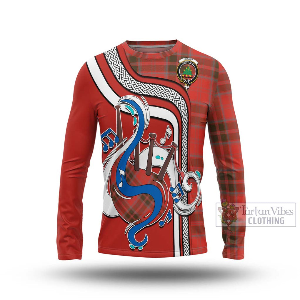 Tartan Vibes Clothing Grant Weathered Tartan Long Sleeve T-Shirt with Epic Bagpipe Style