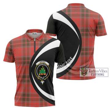 Grant Weathered Tartan Zipper Polo Shirt with Family Crest Circle Style