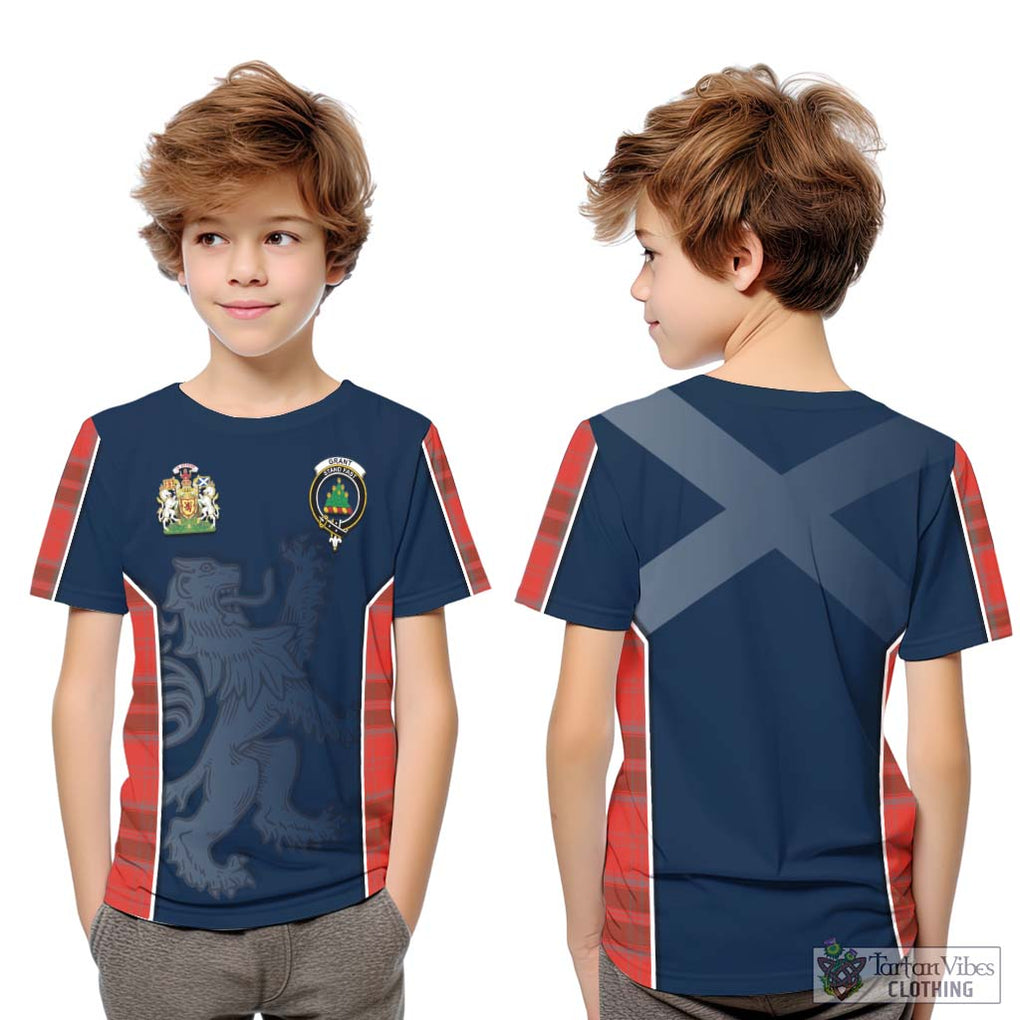 Grant Weathered Tartan Kid T-Shirt with Family Crest and Lion Rampant Vibes Sport Style Youth XL Size14 - Tartan Vibes Clothing