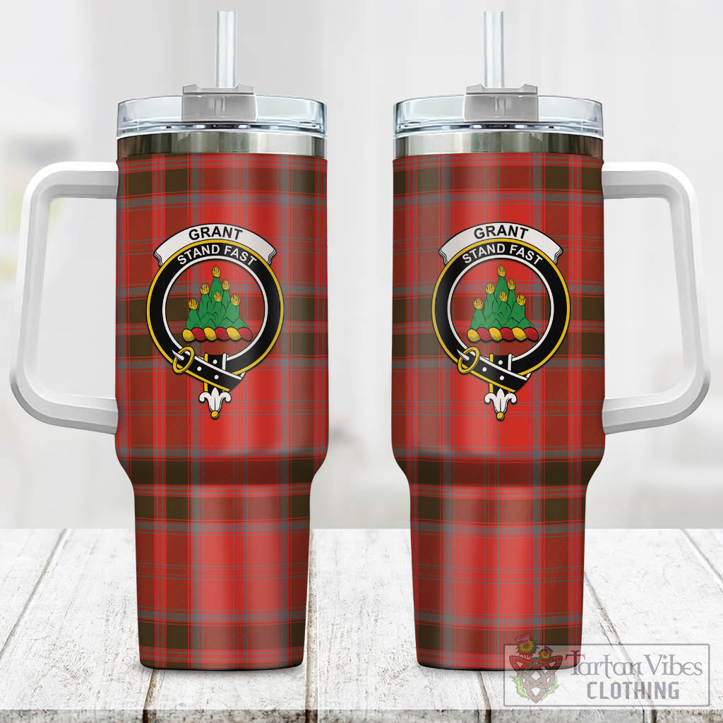 Tartan Vibes Clothing Grant Weathered Tartan and Family Crest Tumbler with Handle