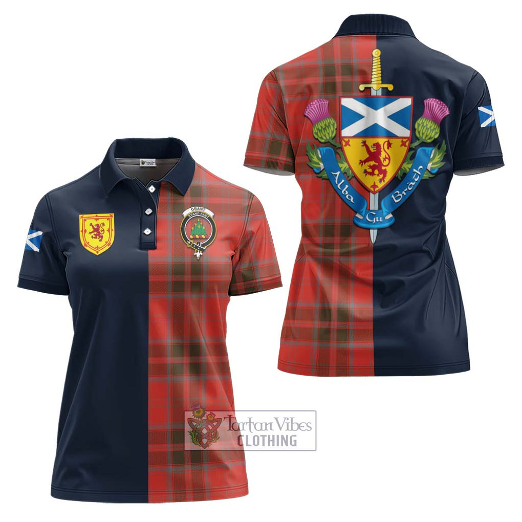 Tartan Vibes Clothing Grant Weathered Tartan Women's Polo Shirt with Scottish Lion Royal Arm Half Style