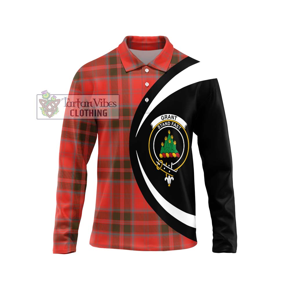 Grant Weathered Tartan Long Sleeve Polo Shirt with Family Crest Circle Style Unisex - Tartan Vibes Clothing