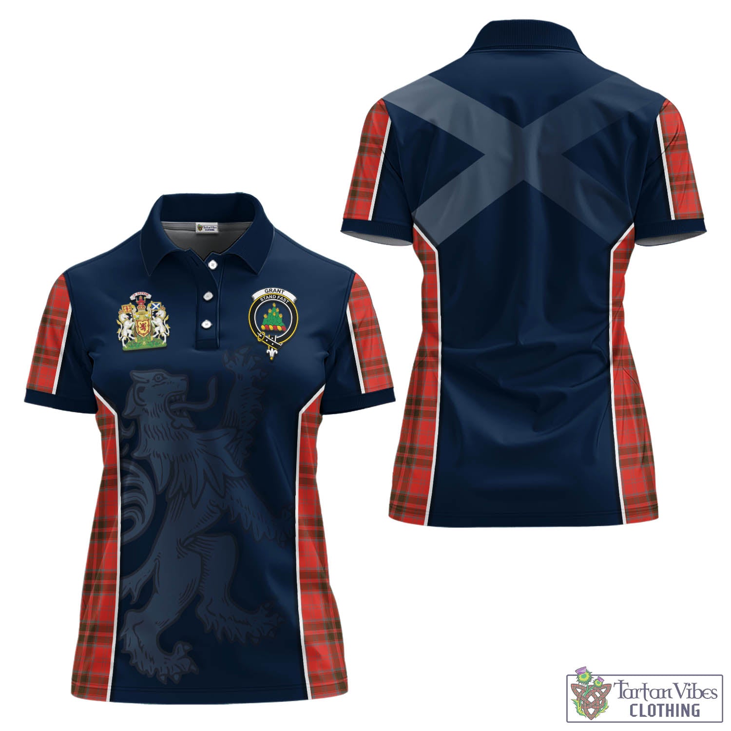 Grant Weathered Tartan Women's Polo Shirt with Family Crest and Lion Rampant Vibes Sport Style Women - Tartan Vibes Clothing