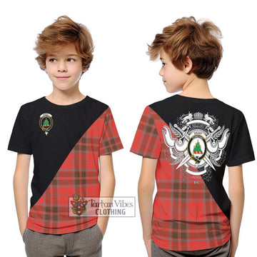 Grant Weathered Tartan Kid T-Shirt with Family Crest and Military Logo Style