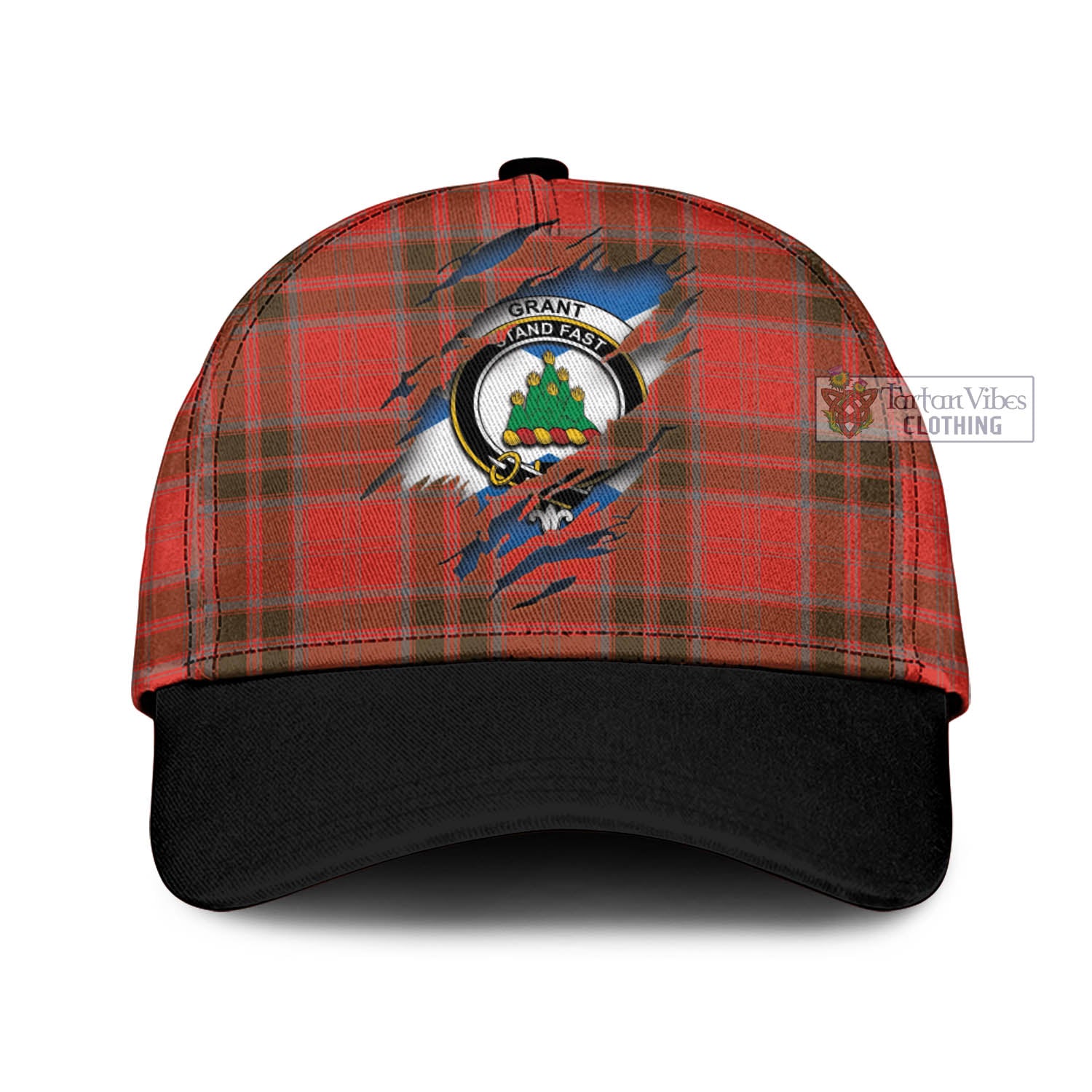 Tartan Vibes Clothing Grant Weathered Tartan Classic Cap with Family Crest In Me Style