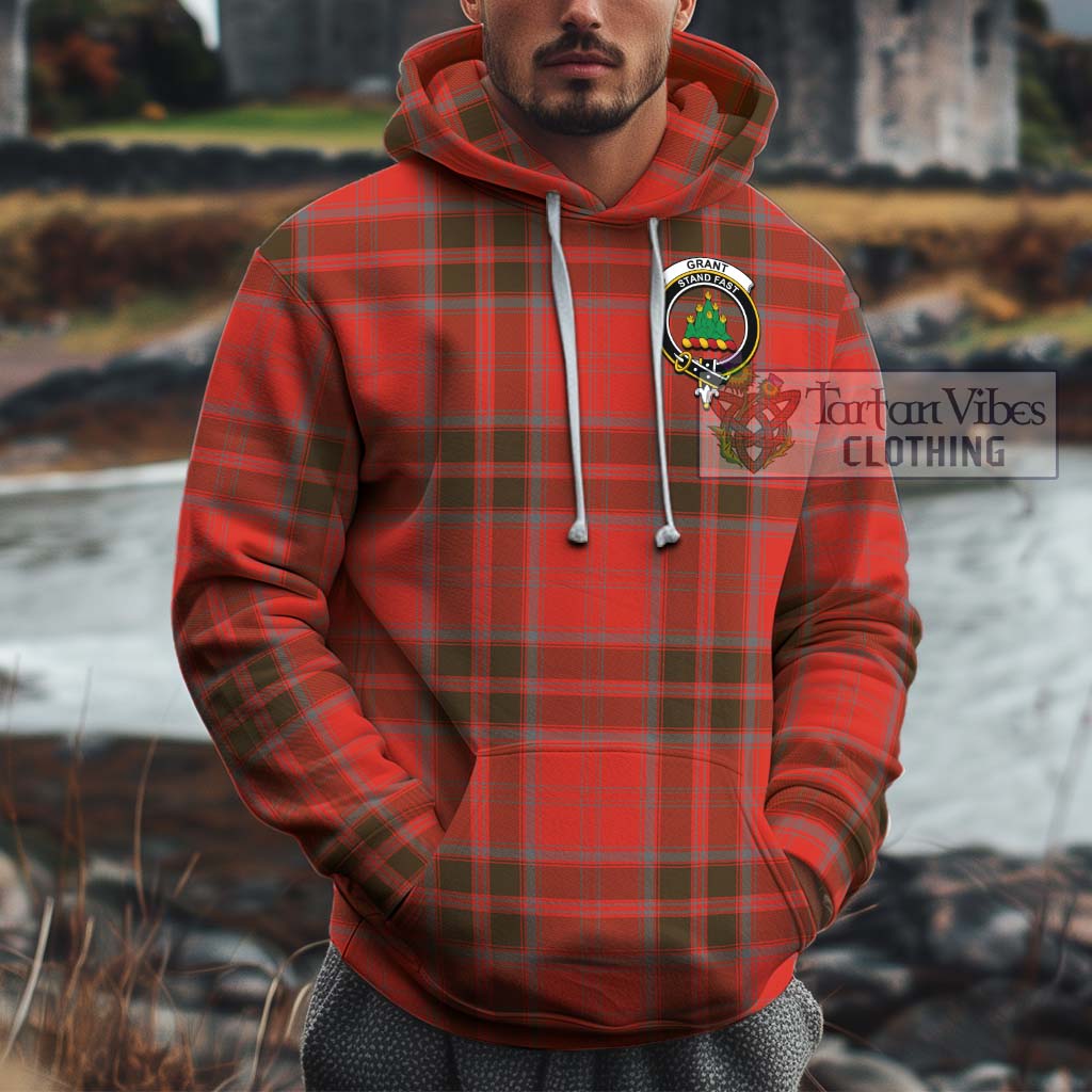 Tartan Vibes Clothing Grant Weathered Tartan Cotton Hoodie with Family Crest