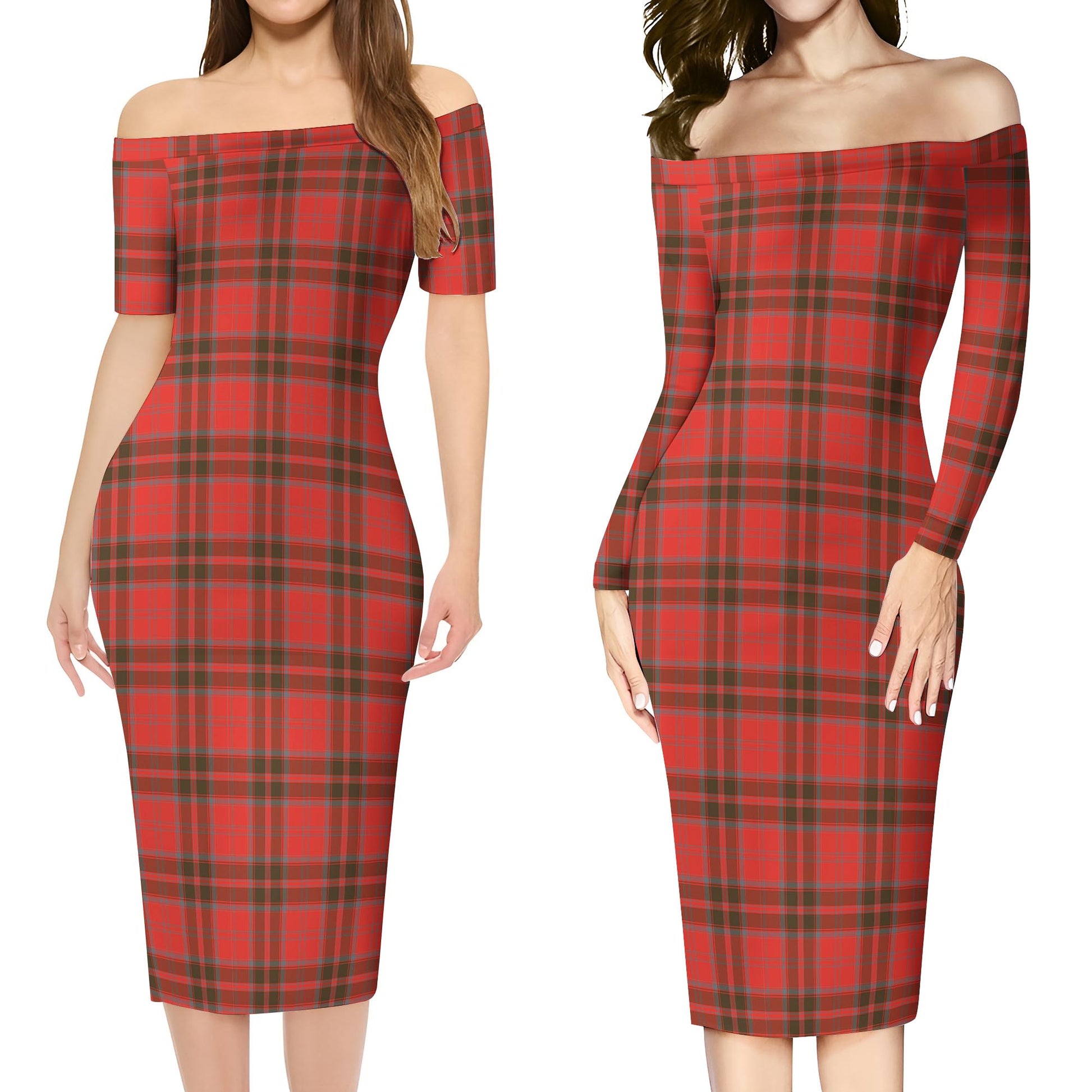 Grant Weathered Tartan Off Shoulder Lady Dress Women's Dress - Tartanvibesclothing