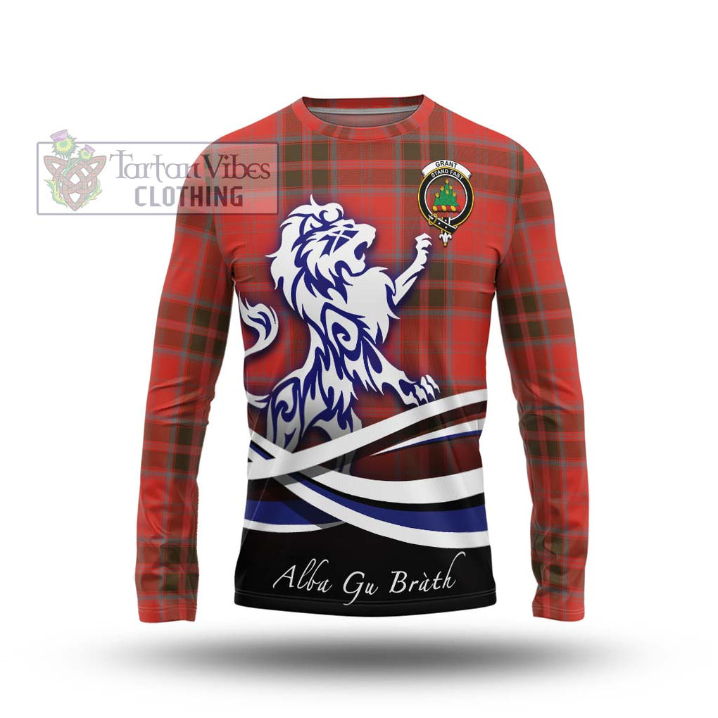 Grant Weathered Tartan Long Sleeve T-Shirt with Alba Gu Brath Regal Lion Emblem Unisex - Tartanvibesclothing Shop