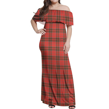 Grant Weathered Tartan Off Shoulder Long Dress