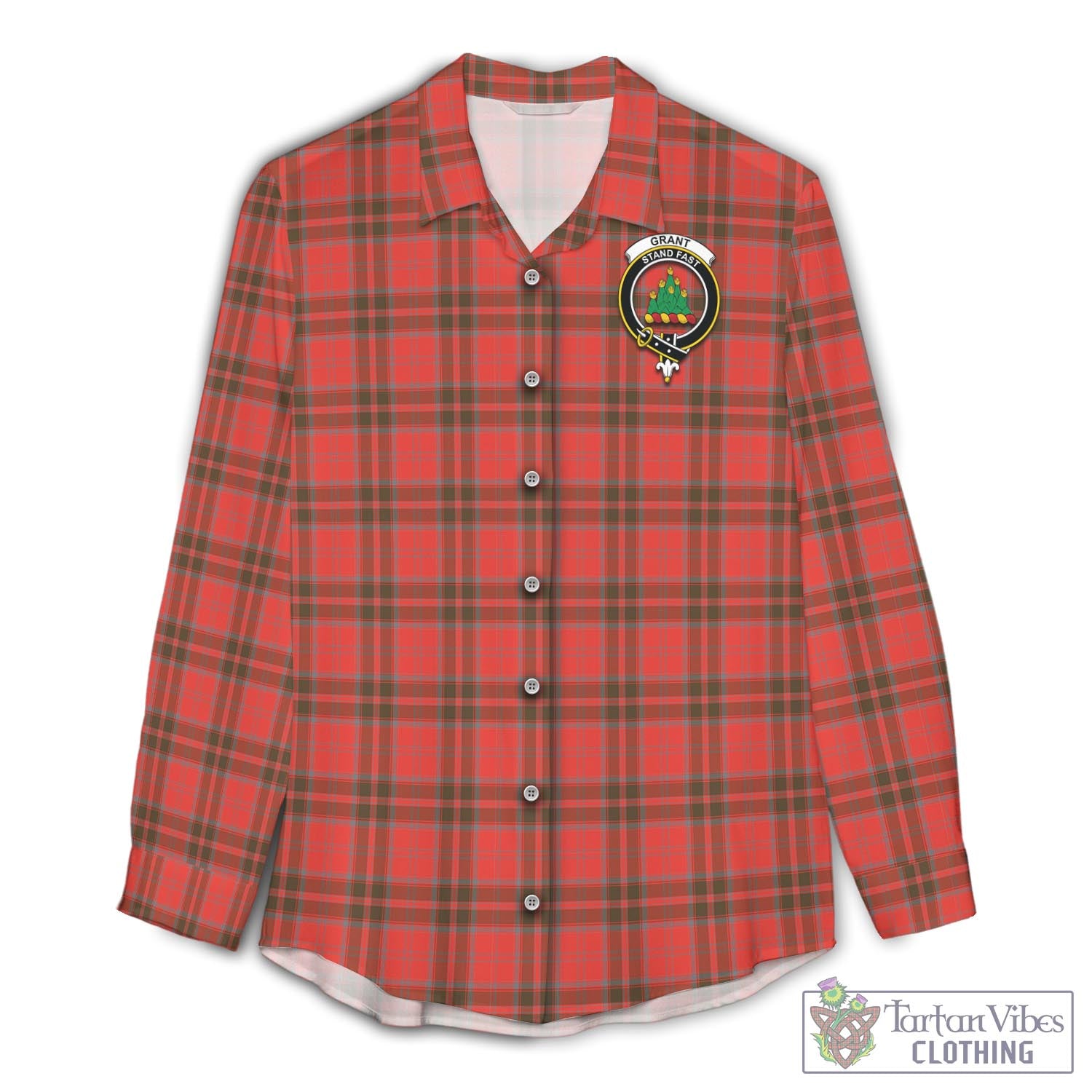 Tartan Vibes Clothing Grant Weathered Tartan Womens Casual Shirt with Family Crest