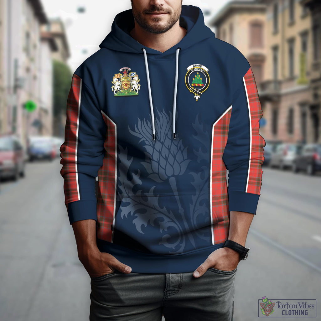 Tartan Vibes Clothing Grant Weathered Tartan Hoodie with Family Crest and Scottish Thistle Vibes Sport Style