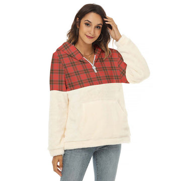 Grant Weathered Tartan Women's Borg Fleece Hoodie With Half Zip