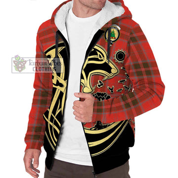 Grant Weathered Tartan Sherpa Hoodie with Family Crest Celtic Wolf Style