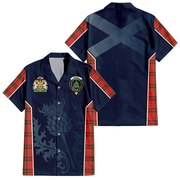 Grant Weathered Tartan Short Sleeve Button Up Shirt with Family Crest and Scottish Thistle Vibes Sport Style