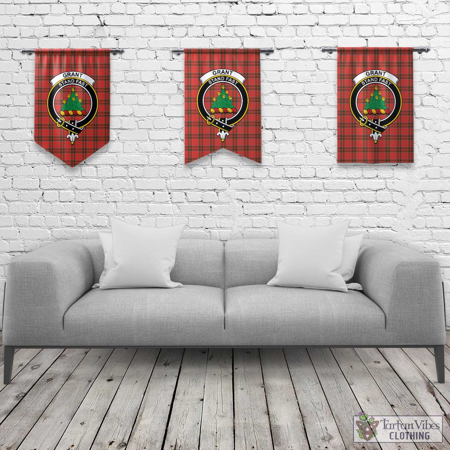 Tartan Vibes Clothing Grant Weathered Tartan Gonfalon, Tartan Banner with Family Crest