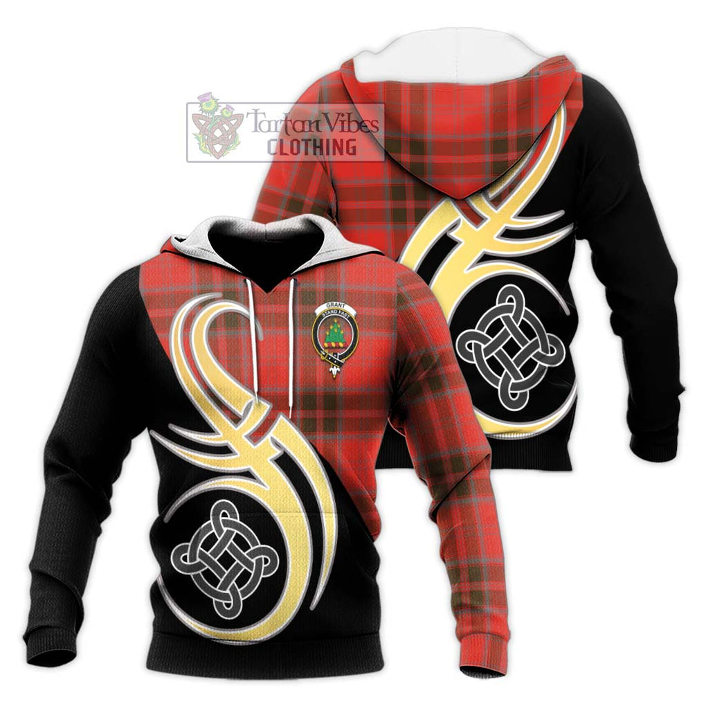 Grant Weathered Tartan Knitted Hoodie with Family Crest and Celtic Symbol Style Unisex Knitted Pullover Hoodie - Tartan Vibes Clothing