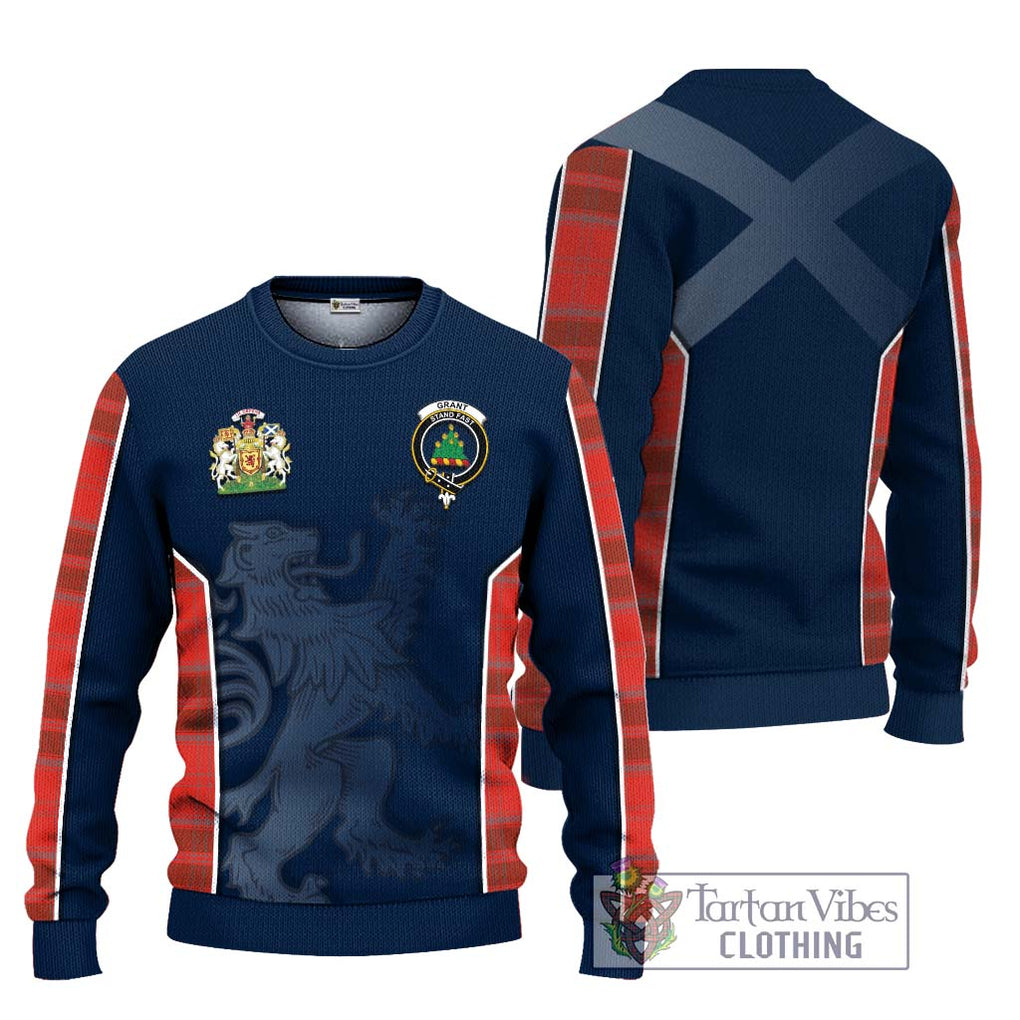 Grant Weathered Tartan Knitted Sweater with Family Crest and Lion Rampant Vibes Sport Style Unisex - Tartan Vibes Clothing