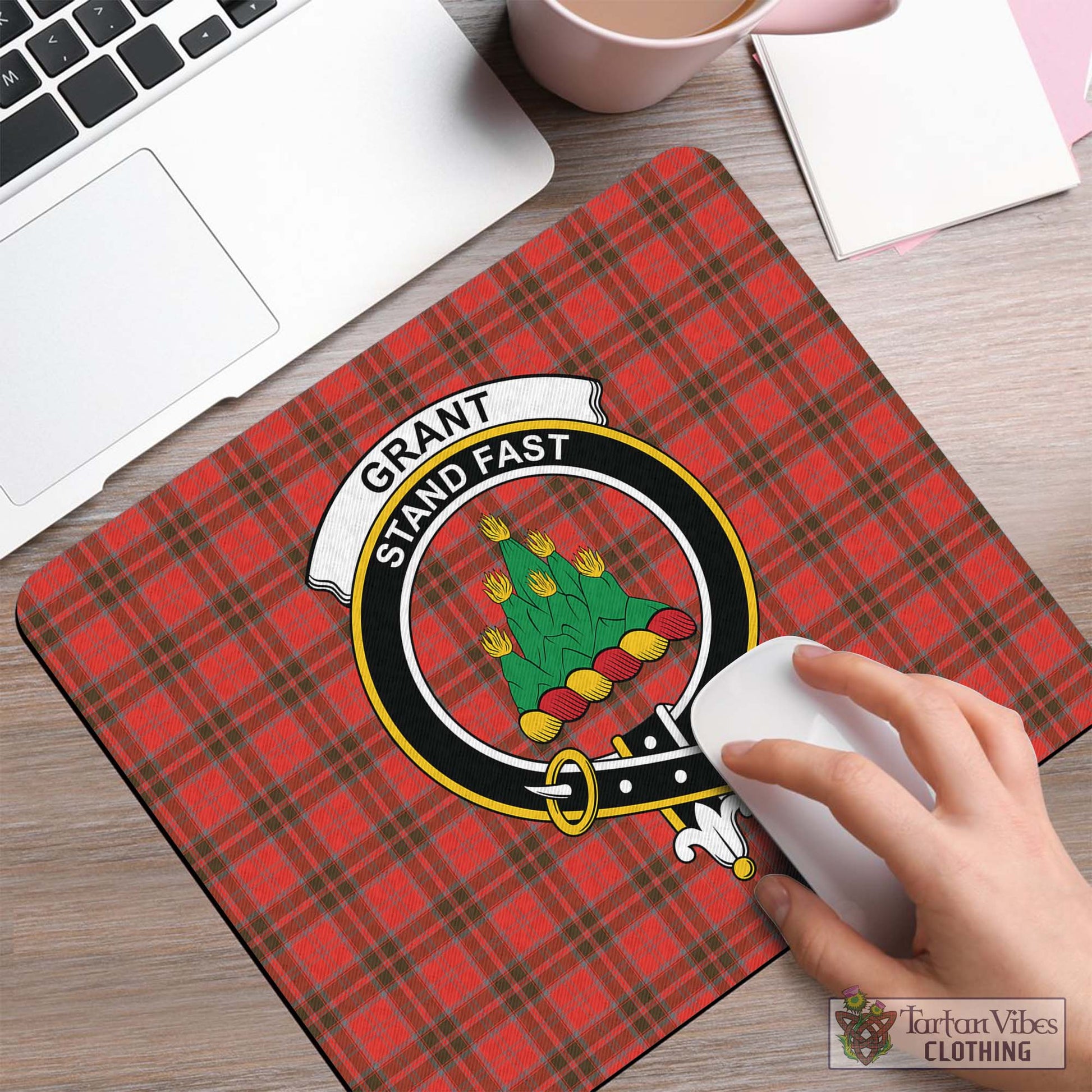 Tartan Vibes Clothing Grant Weathered Tartan Mouse Pad with Family Crest