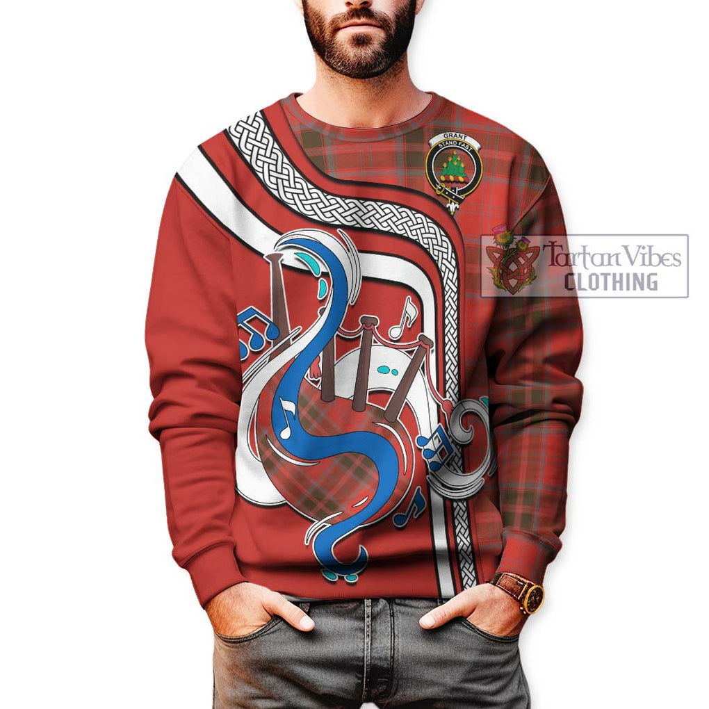 Tartan Vibes Clothing Grant Weathered Tartan Sweatshirt with Epic Bagpipe Style