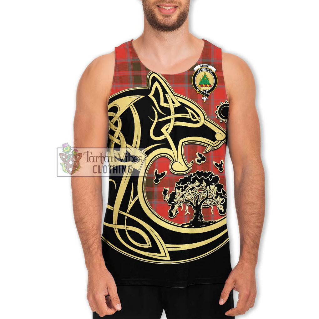 Grant Weathered Tartan Men's Tank Top with Family Crest Celtic Wolf Style Men - Tartan Vibes Clothing