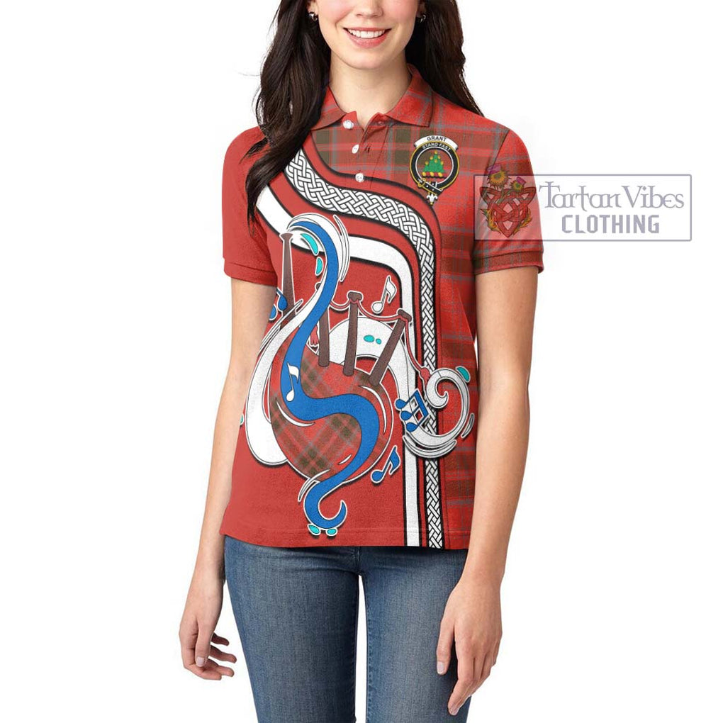 Grant Weathered Tartan Women's Polo Shirt with Epic Bagpipe Style - Tartanvibesclothing Shop