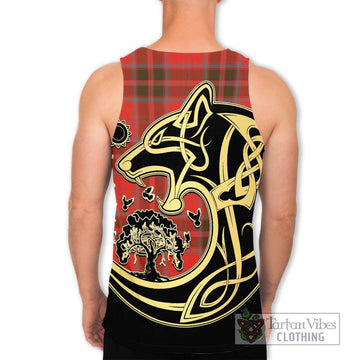 Grant Weathered Tartan Men's Tank Top with Family Crest Celtic Wolf Style