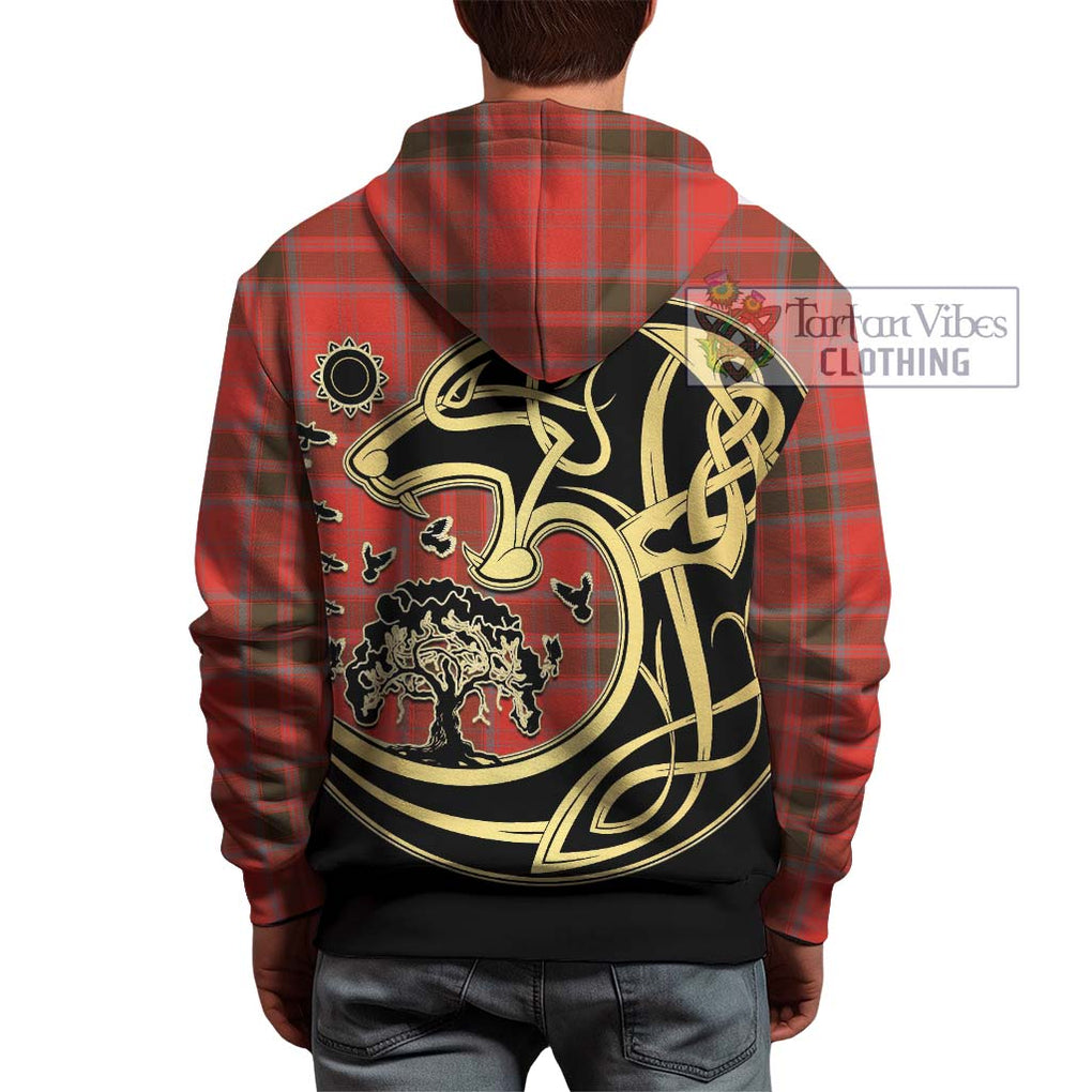 Grant Weathered Tartan Hoodie with Family Crest Celtic Wolf Style - Tartan Vibes Clothing