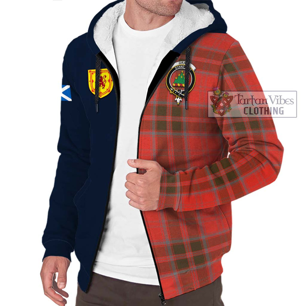 Tartan Vibes Clothing Grant Weathered Tartan Sherpa Hoodie with Scottish Lion Royal Arm Half Style