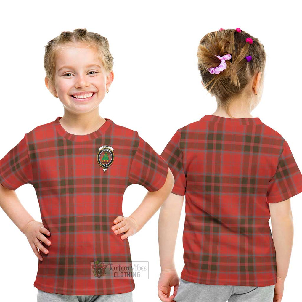 Grant Weathered Tartan Kid T-Shirt with Family Crest - Tartanvibesclothing Shop