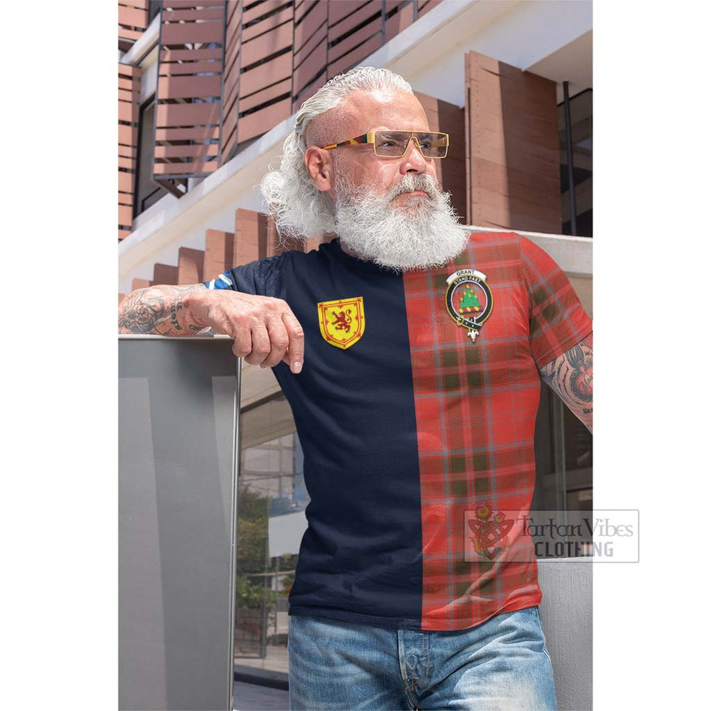 Tartan Vibes Clothing Grant Weathered Tartan Cotton T-shirt with Scottish Lion Royal Arm Half Style