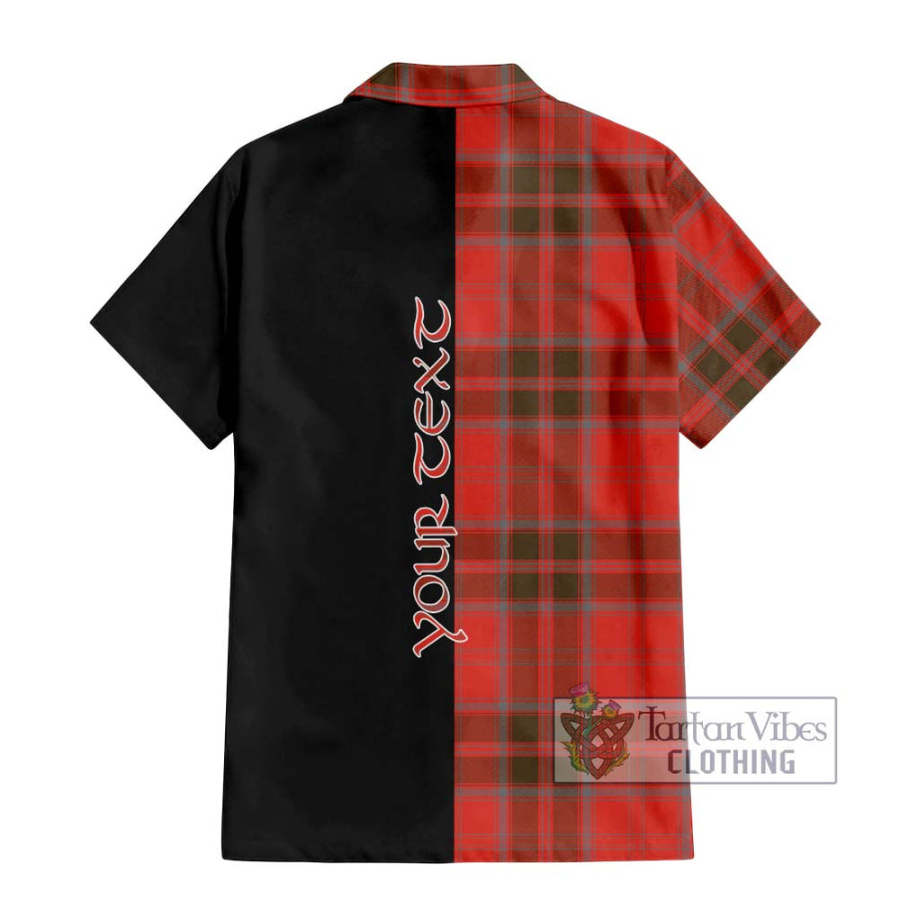 Grant Weathered Tartan Short Sleeve Button Shirt with Family Crest and Half Of Me Style - Tartanvibesclothing Shop