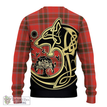 Grant Weathered Tartan Ugly Sweater with Family Crest Celtic Wolf Style