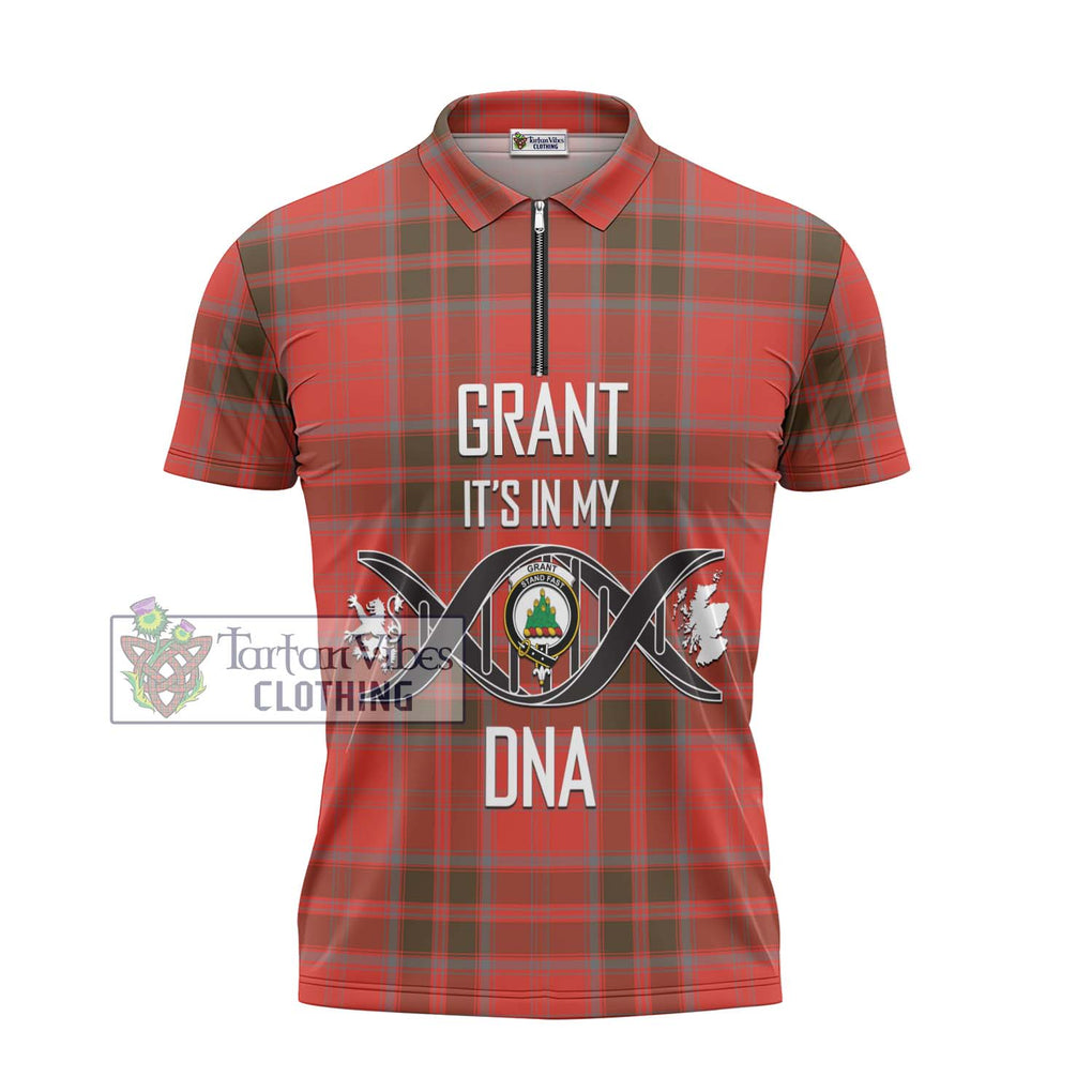 Grant Weathered Tartan Zipper Polo Shirt with Family Crest DNA In Me Style - Tartanvibesclothing Shop