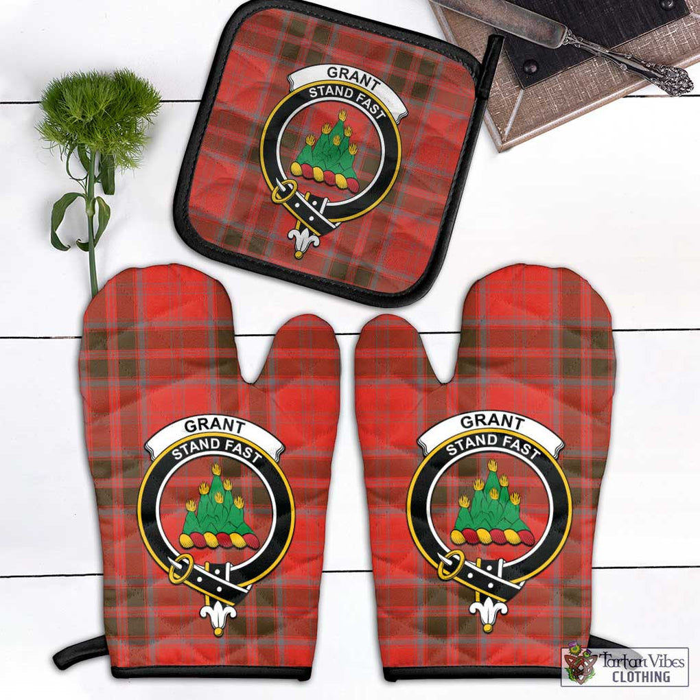 Grant Weathered Tartan Combo Oven Mitt & Pot-Holder with Family Crest Combo 1 Oven Mitt & 1 Pot-Holder Black - Tartan Vibes Clothing