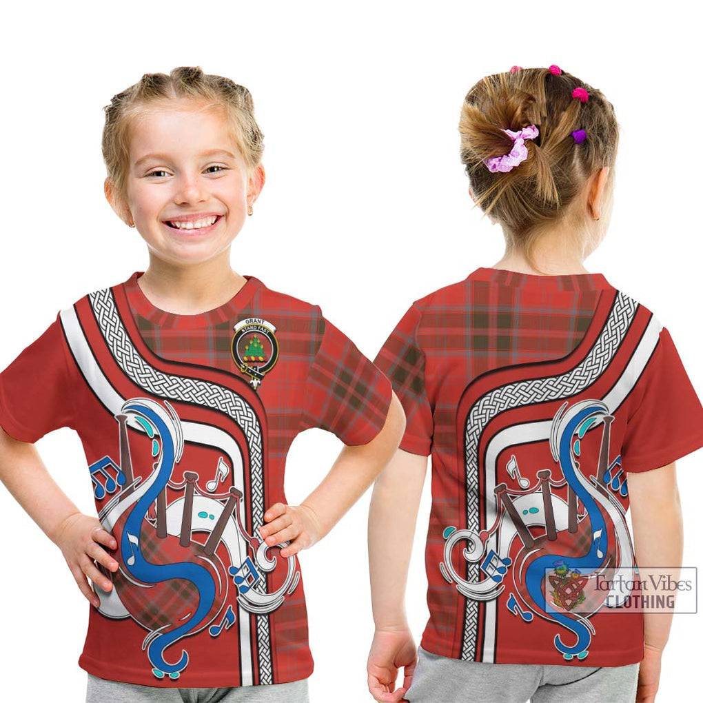 Tartan Vibes Clothing Grant Weathered Tartan Kid T-Shirt with Epic Bagpipe Style