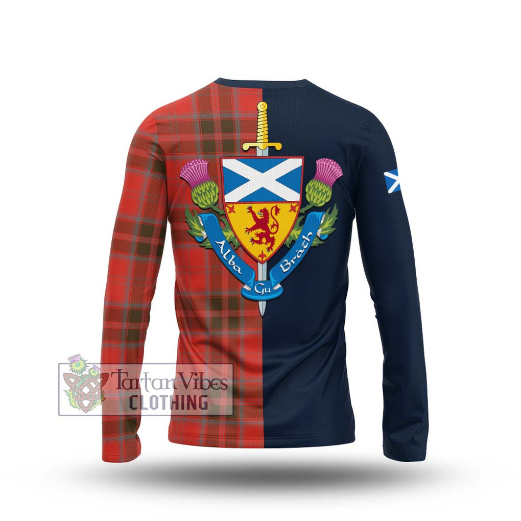 Tartan Vibes Clothing Grant Weathered Tartan Long Sleeve T-Shirt with Scottish Lion Royal Arm Half Style