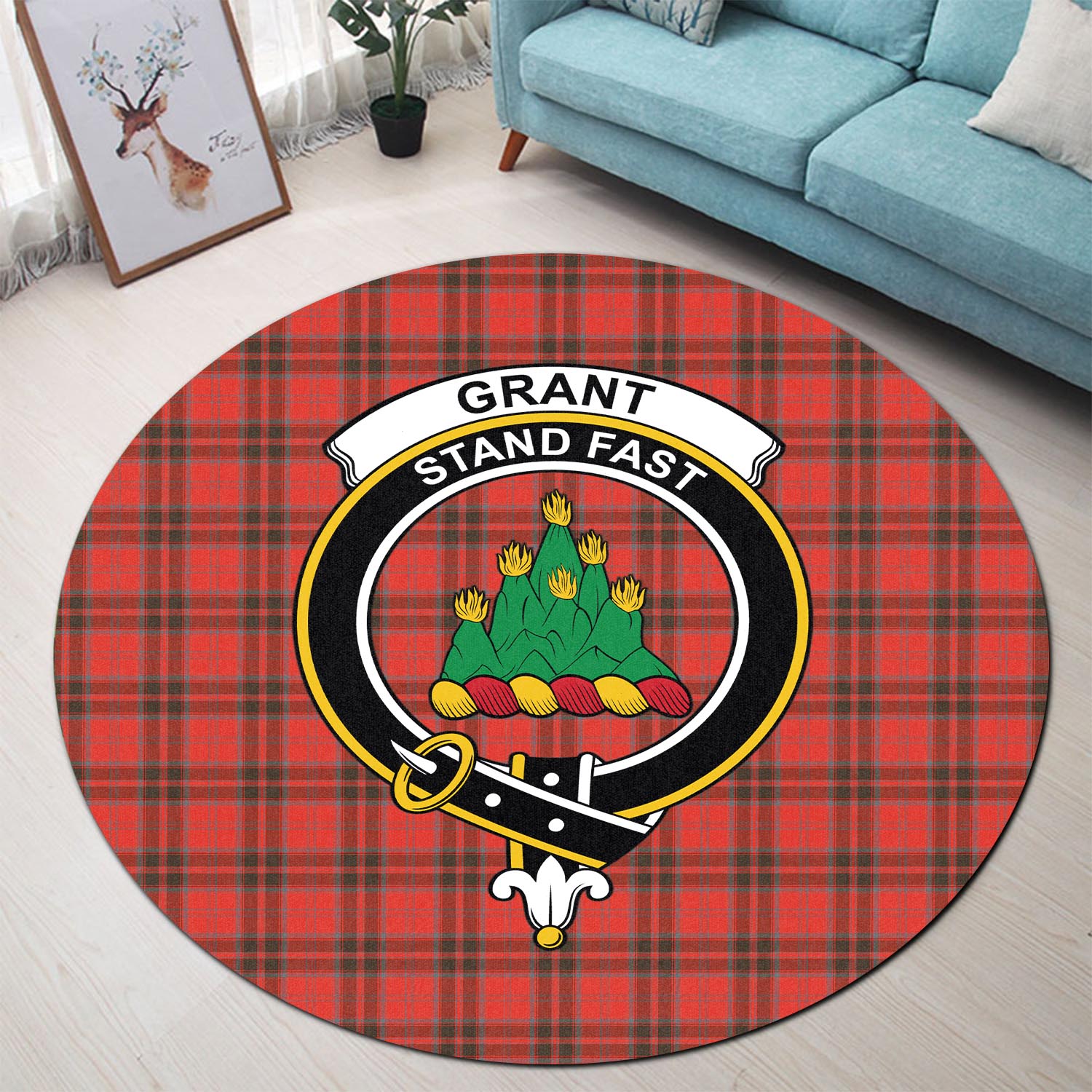 grant-weathered-tartan-round-rug-with-family-crest