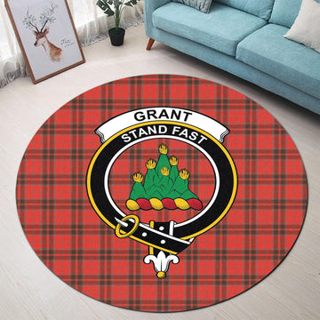 Grant Weathered Tartan Round Rug with Family Crest