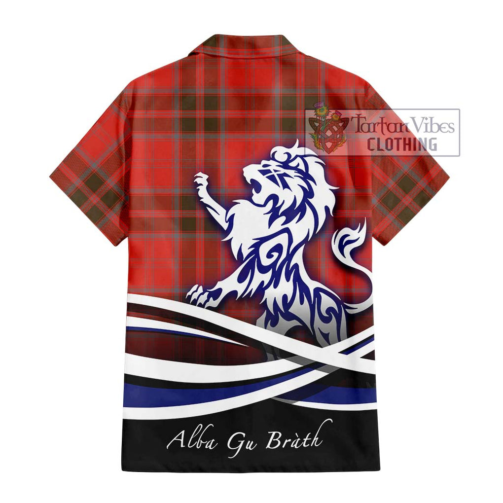 Grant Weathered Tartan Short Sleeve Button Shirt with Alba Gu Brath Regal Lion Emblem - Tartanvibesclothing Shop