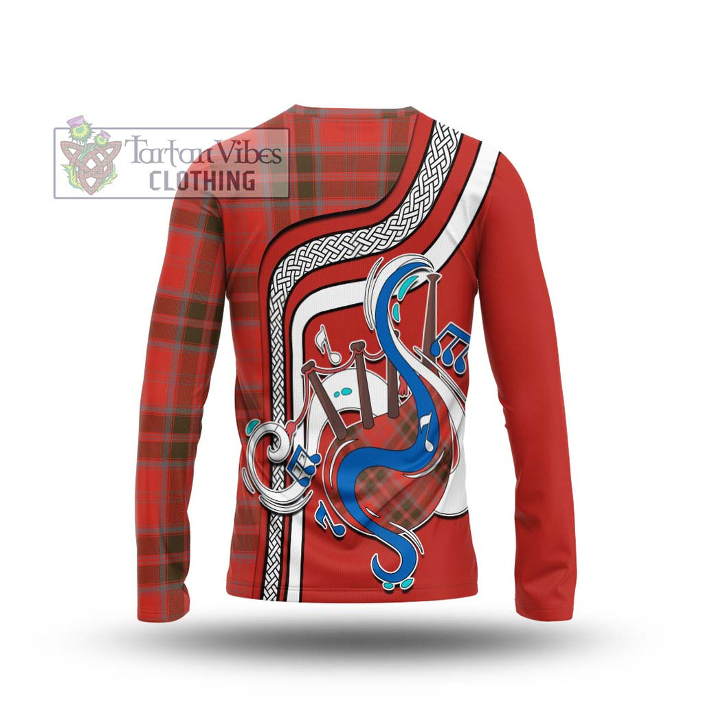 Tartan Vibes Clothing Grant Weathered Tartan Long Sleeve T-Shirt with Epic Bagpipe Style