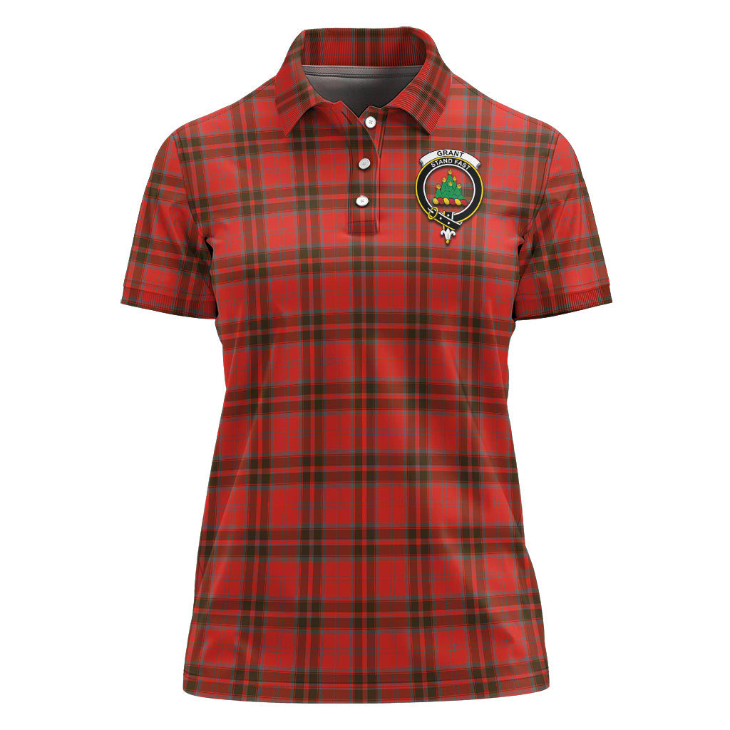 Grant Weathered Tartan Polo Shirt with Family Crest For Women - Tartan Vibes Clothing