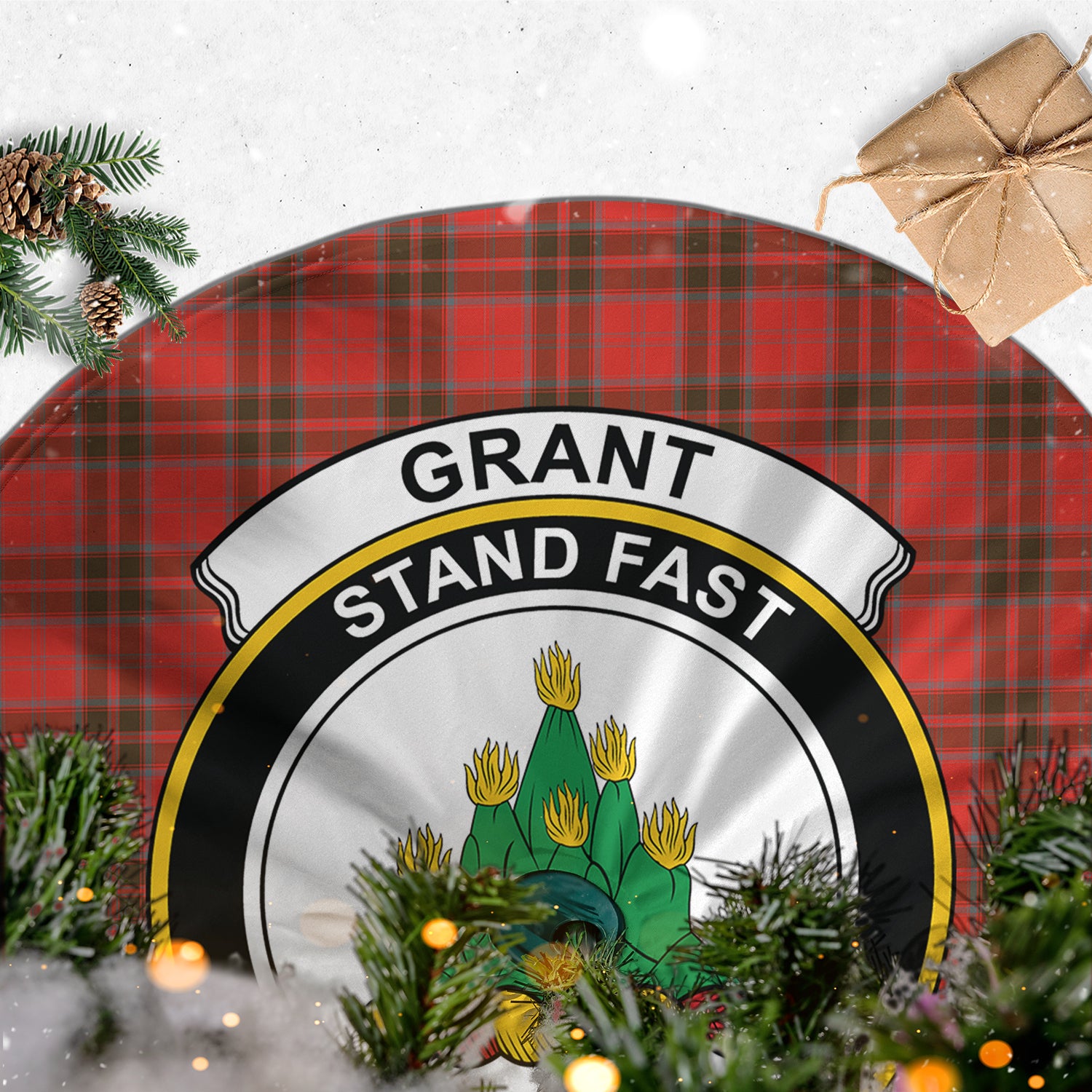 Grant Weathered Tartan Christmas Tree Skirt with Family Crest - Tartanvibesclothing